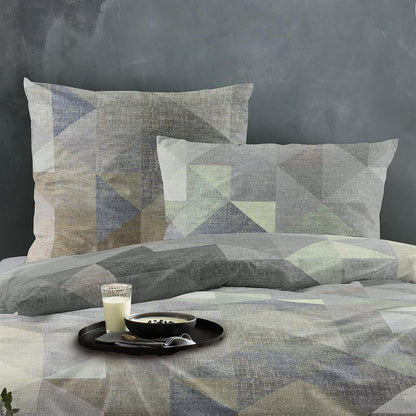 Bettwäsche Mako Satin Wave Natur mit geometrischem Muster 135 x 200 cm