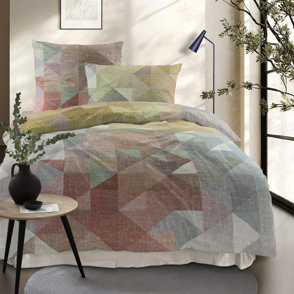 Bettwäsche Mako Satin Wave Mehrfarbig mit geometrischem Muster 135 x 200 cm