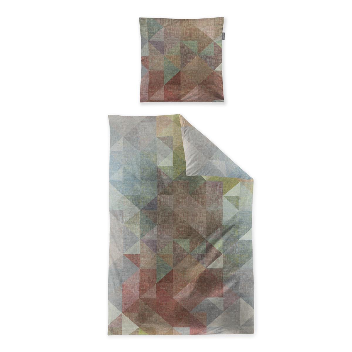 Bettwäsche Mako Satin Wave Mehrfarbig mit geometrischem Muster 135 x 200 cm