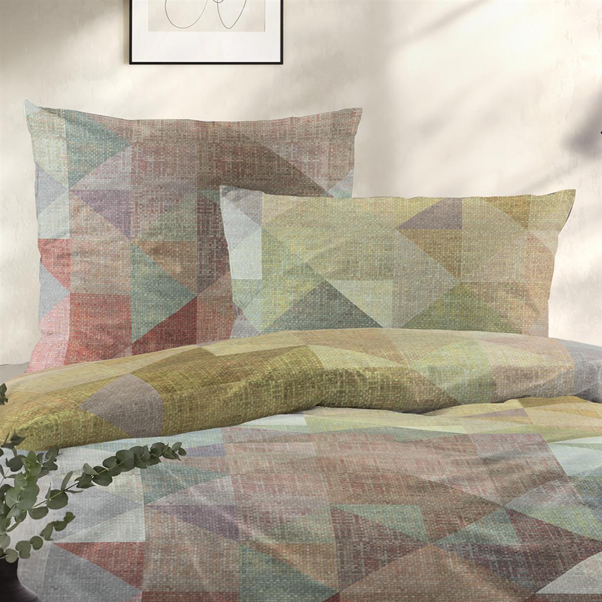 Bettwäsche Mako Satin Wave Mehrfarbig mit geometrischem Muster 135 x 200 cm