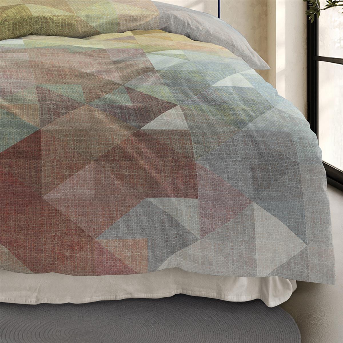 Bettwäsche Mako Satin Wave Mehrfarbig mit geometrischem Muster 135 x 200 cm