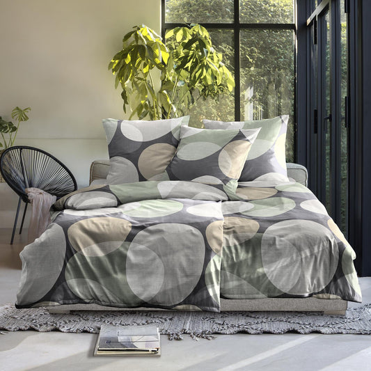 Irisette Biber Bettwäsche Meran 8755-11 Kreise grau grün taupe 135x200