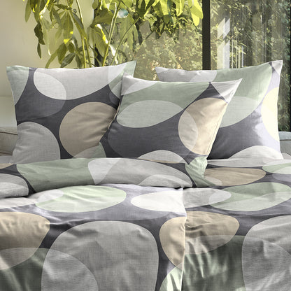 Irisette Biber Bettwäsche Meran 8755-11 Kreise grau grün taupe 135x200
