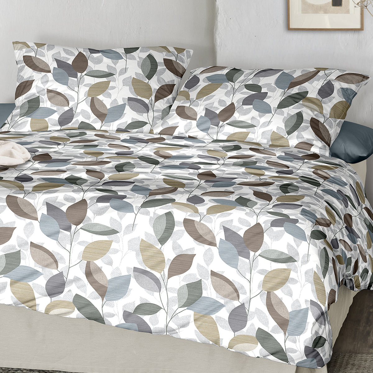 Irisette Biber Bettwäsche Meran 8765-30 Blätter jade creme 135x200