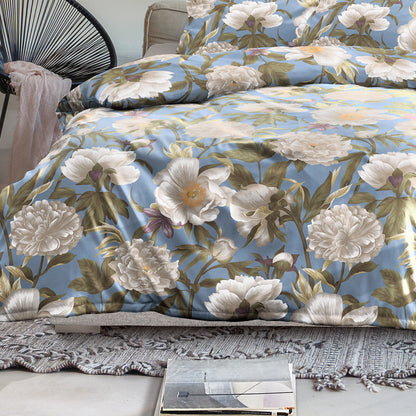 Irisette Mako Satin Bettwäsche Wave 8777-20 Blumen blau weiß 135x200