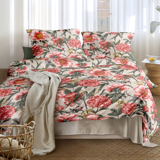 Irisette Mako Satin Bettwäsche Wave 8777-90 Blumen multi rot 135x200