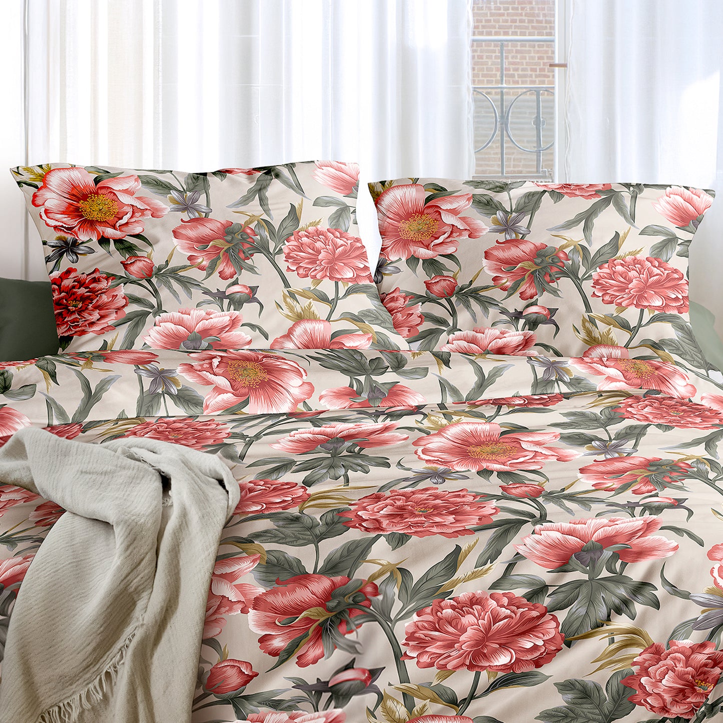 Irisette Mako Satin Bettwäsche Wave 8777-90 Blumen multi rot 135x200