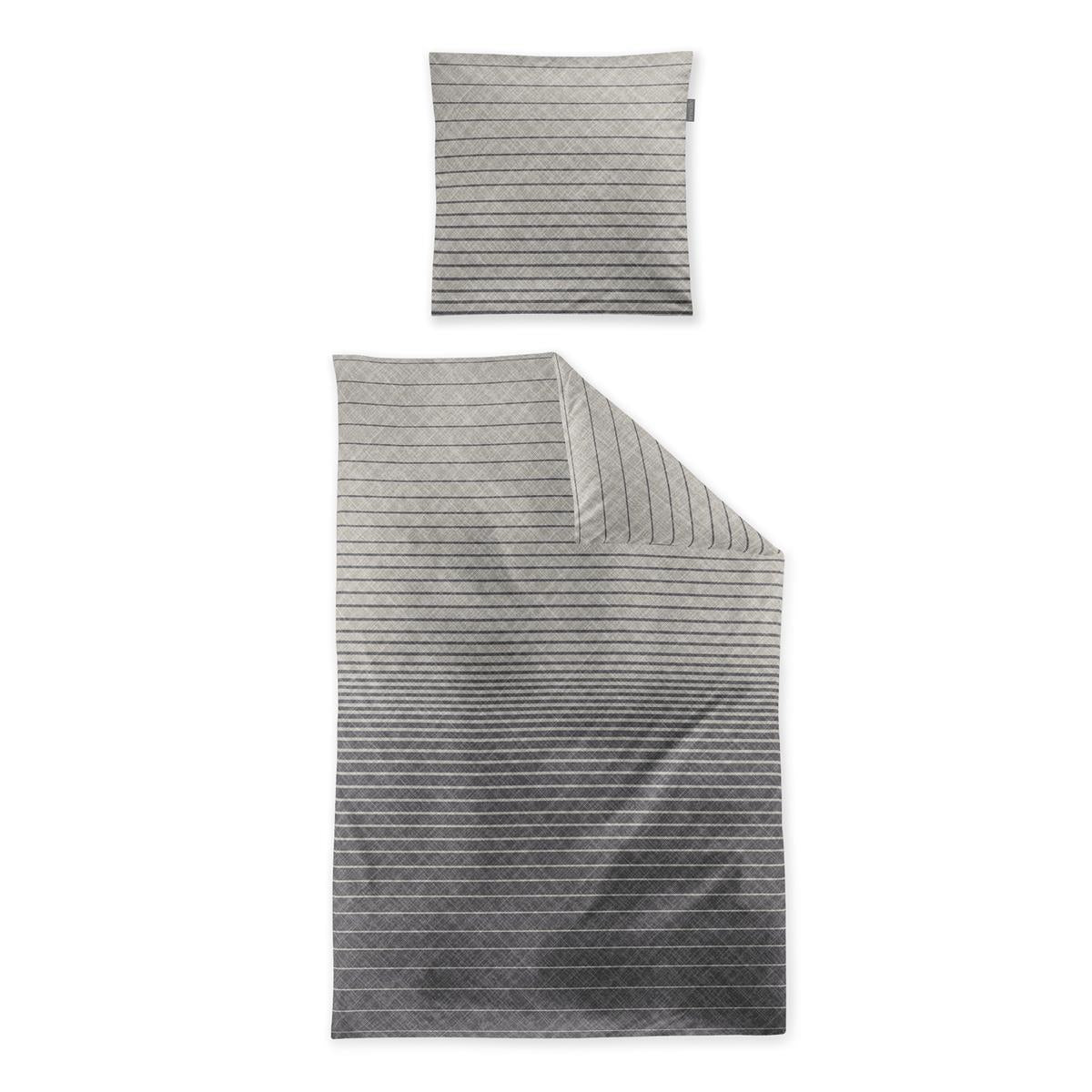 Biber Bettwäsche Meran grau mit Streifenmuster 135 x 200 cm, 155 x 220 cm