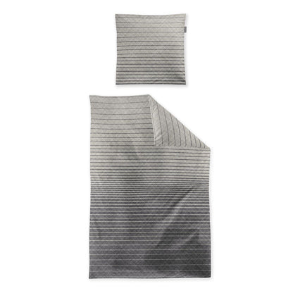Biber Bettwäsche Meran grau mit Streifenmuster 135 x 200 cm, 155 x 220 cm