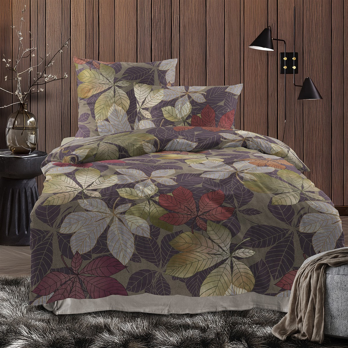 Irisette Flausch Cotton Bettwäsche Zobel 8792-90 Blätter braun 135x200