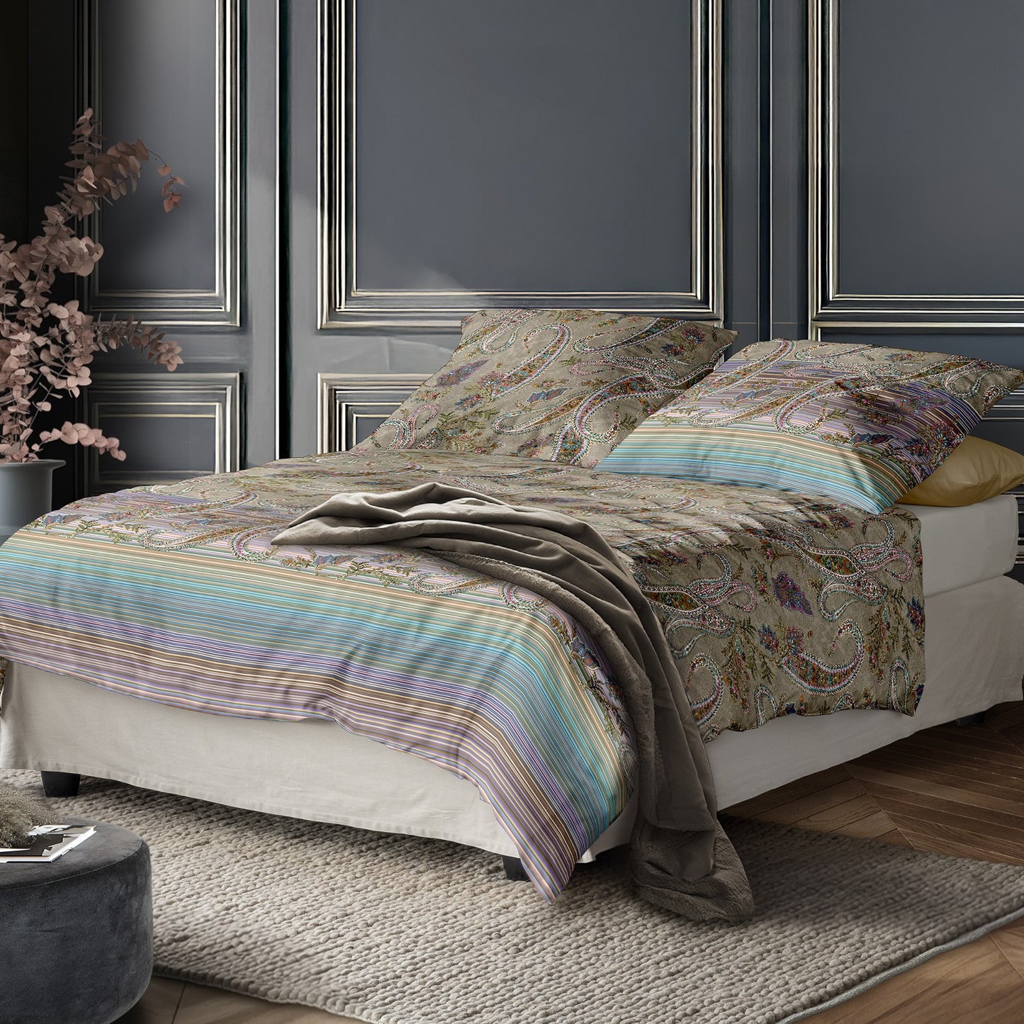 Irisette Mako Satin Bettwäsche Wave 8794-90 Paisley Streifen 135x200