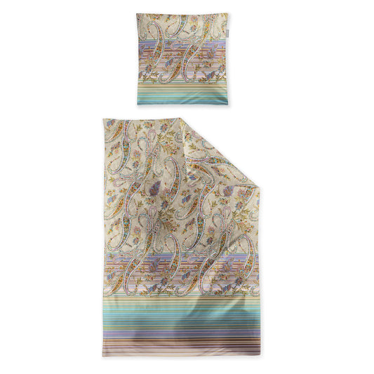 Bettwäsche Mako Satin Wave Natur mit Paisleymuster 155 x 220 cm