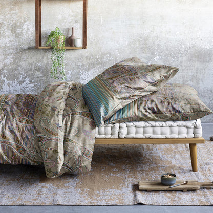 Bettwäsche Mako Satin Wave Natur mit Paisleymuster 135 x 200 cm