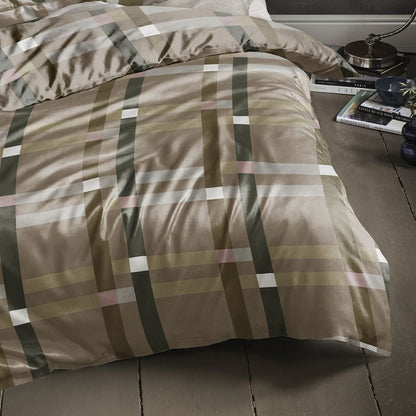Bettwäsche Mako Satin Wave Braun mit Karomuster 135 x 200 cm