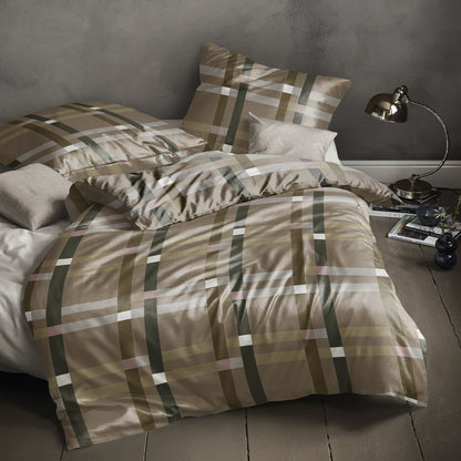 Bettwäsche Mako Satin Wave Braun mit Karomuster 135 x 200 cm