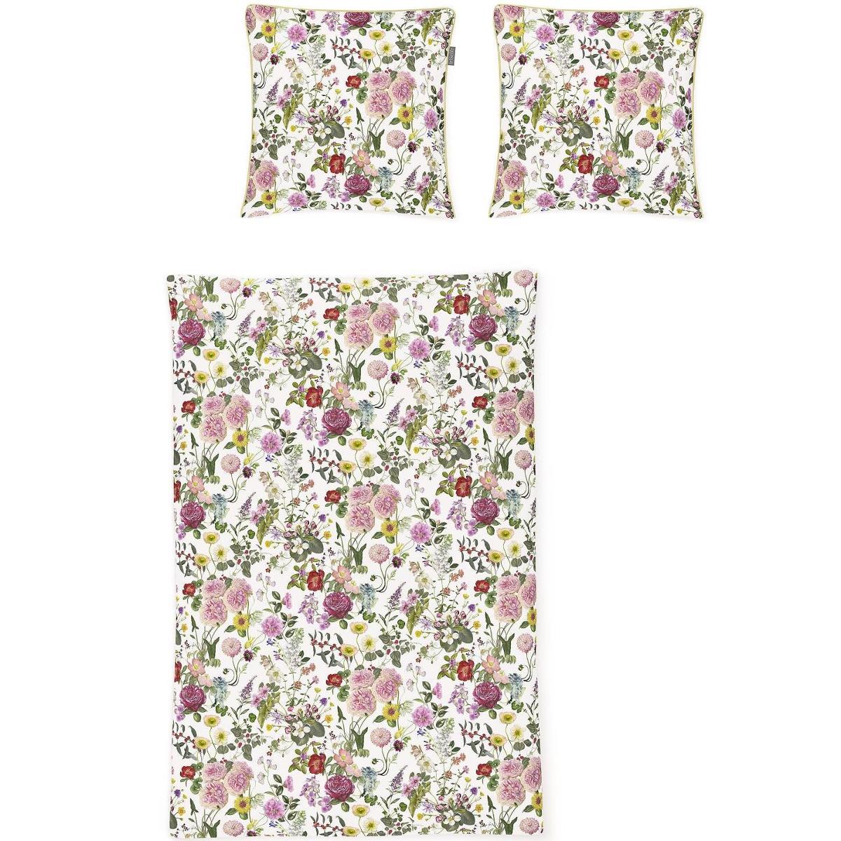 Irisette Mako Satin Bettwäsche 8885-10 Blumen weiß, rosa, gelb 135x200