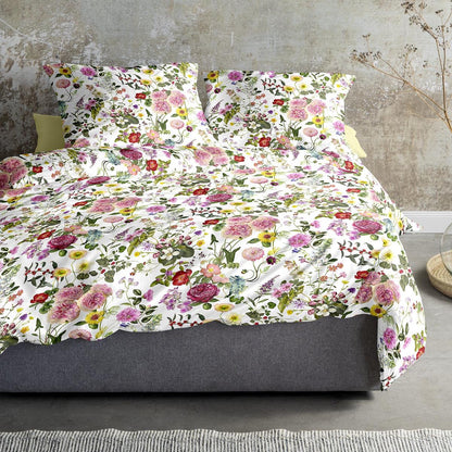 Irisette Mako Satin Bettwäsche 8885-10 Blumen weiß, rosa, gelb 135x200