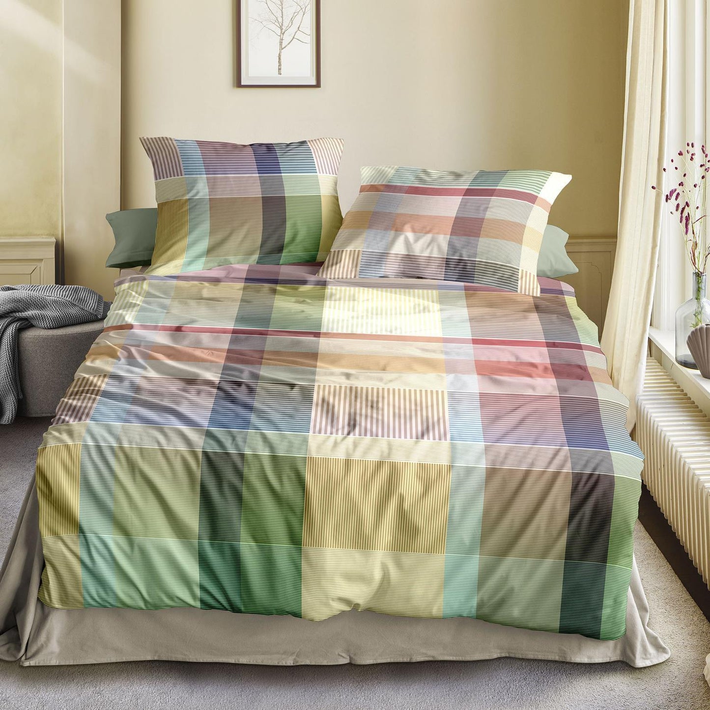 4 tlg  Irisette Mako Satin Bettwäsche Wave 8891-90 kariert 135x200