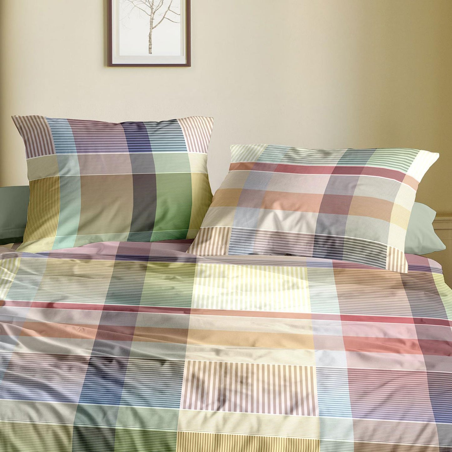 4 tlg  Irisette Mako Satin Bettwäsche Wave 8891-90 kariert 135x200