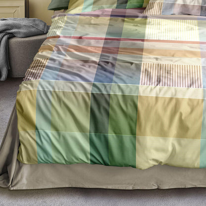 Irisette Mako Satin Bettwäsche Wave 8891-90 gelb grün kariert 135x200