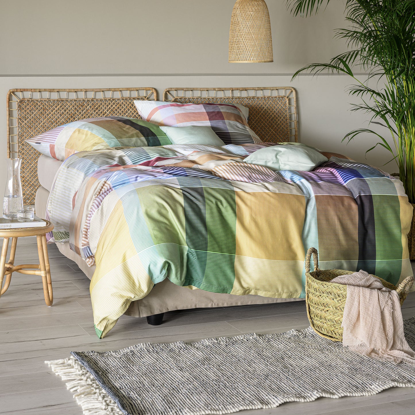 Irisette Mako Satin Bettwäsche Wave 8891-90 gelb grün kariert 135x200