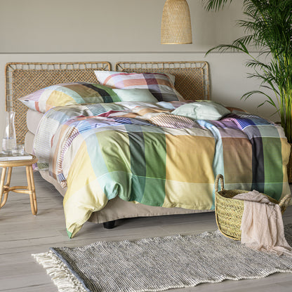 Irisette Mako Satin Bettwäsche Wave 8891-90 gelb grün kariert 135x200