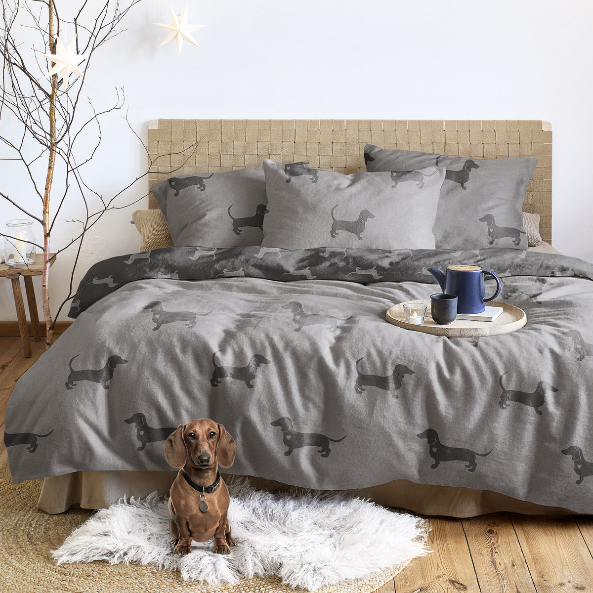 Irisette Biber Bettwäsche Meran 8912-11 Dackel grau anthrazit 135x200