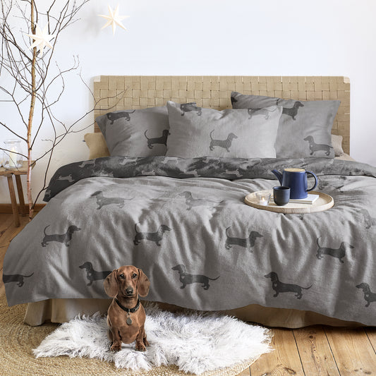 Irisette Biber Bettwäsche Meran 8912-11 Dackel grau anthrazit 135x200