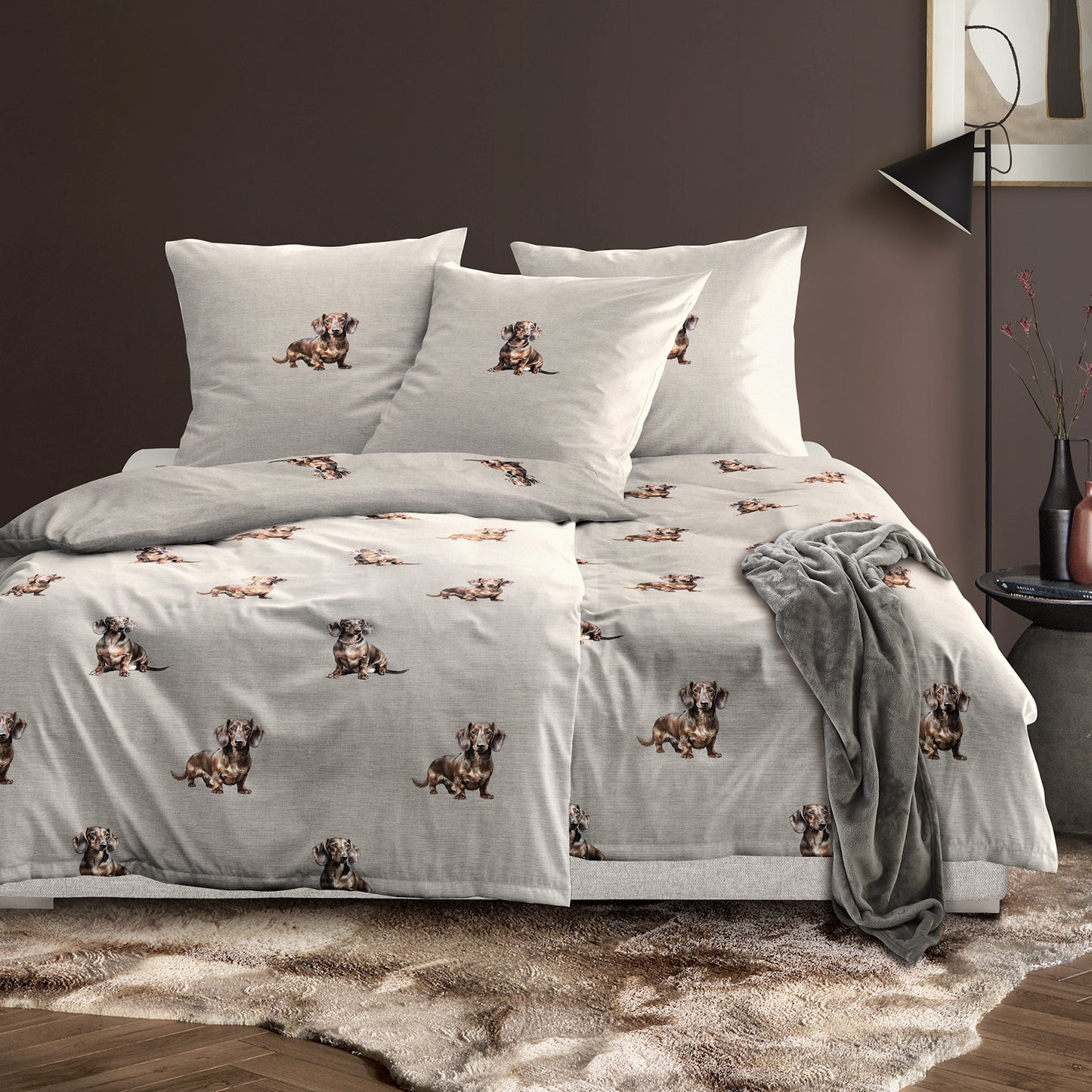 Irisette Flausch Cotton Bettwäsche Zobel 8921-80 Dackel natur 135x200