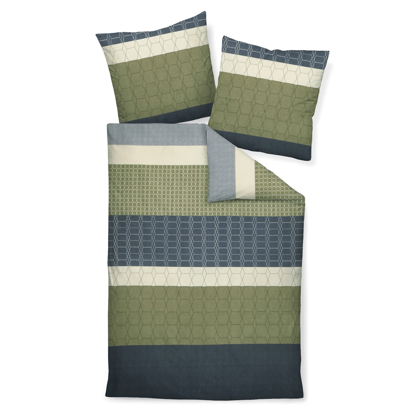 Janine Mako Satin Bettwäsche Moments 98072-02 Streifen oliv 135x200