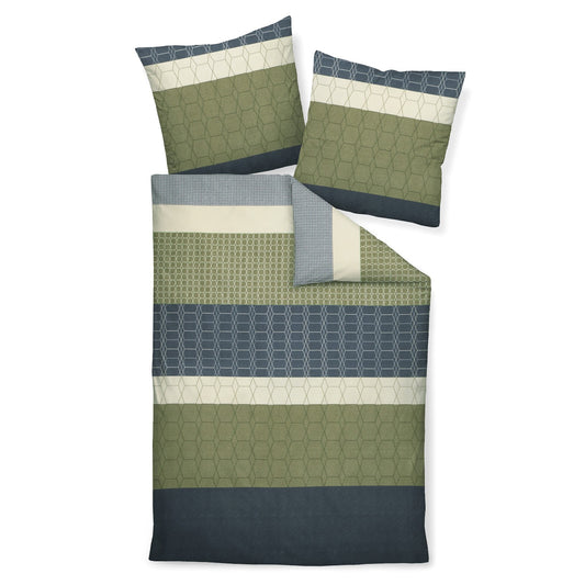 Janine Mako Satin Bettwäsche Moments 98072-02 Streifen oliv 135x200