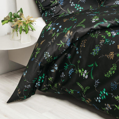 Janine Mako Satin Bettwäsche Moments 98094-08 Blumen Schwarz 135x200
