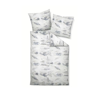 Janine Mako Satin Bettwäsche Moments 98101-02 Segelboot Blau 135x200