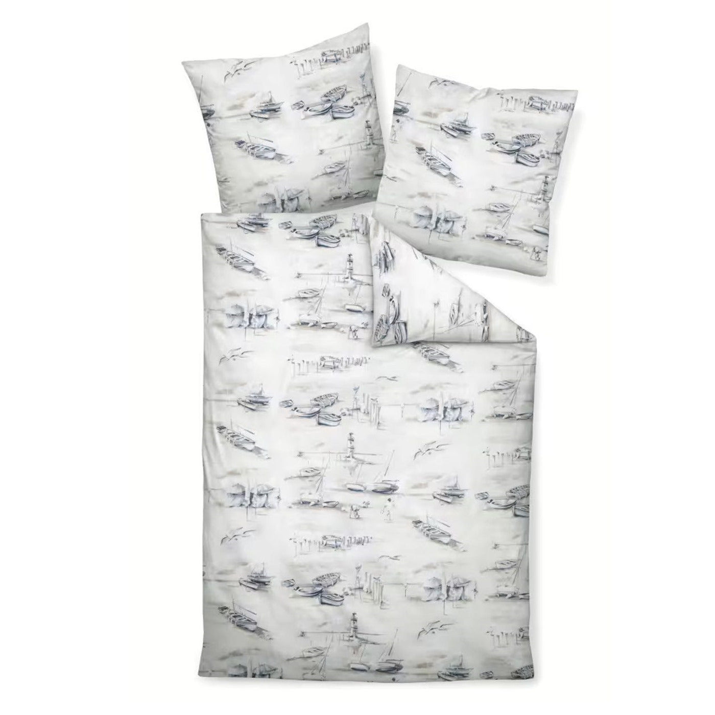 Janine Mako Satin Bettwäsche Moments 98101-02 Segelboote blau 135x200