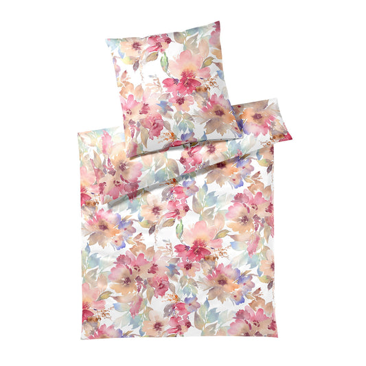 Elegante Mako Batist Bettwäsche Bloom 2332-11 Blumen Aquarell 135x200