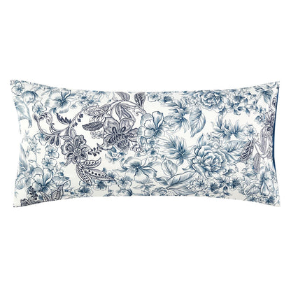 Kissenbezug Mako Satin Capodimonte Blau mit floralem Muster 40 x 80 cm