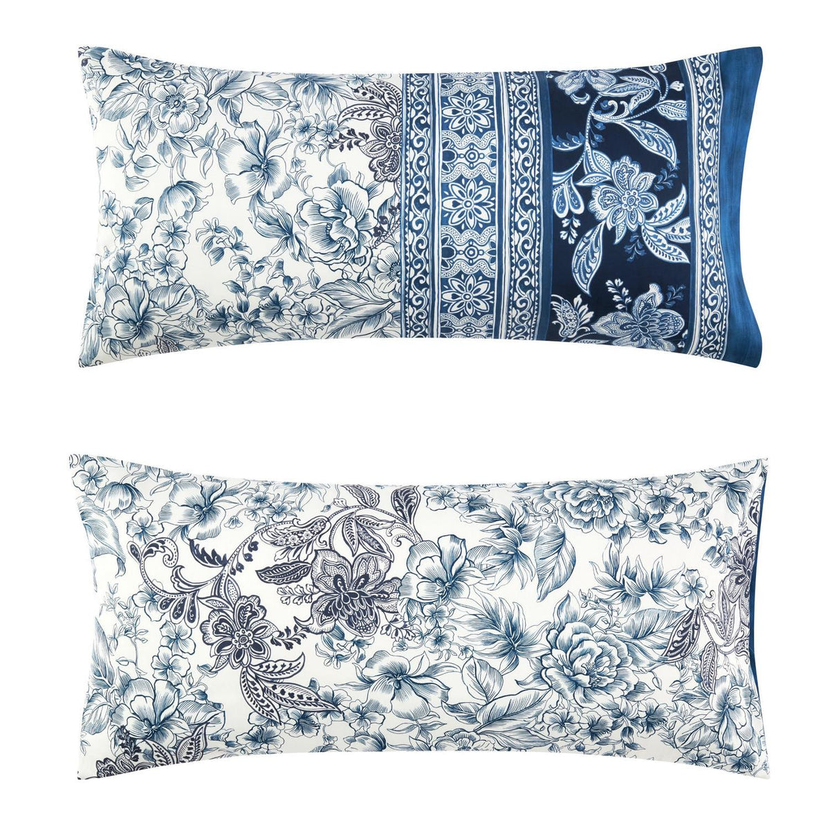 Kissenbezug Mako Satin Capodimonte Blau mit floralem Muster 40 x 80 cm