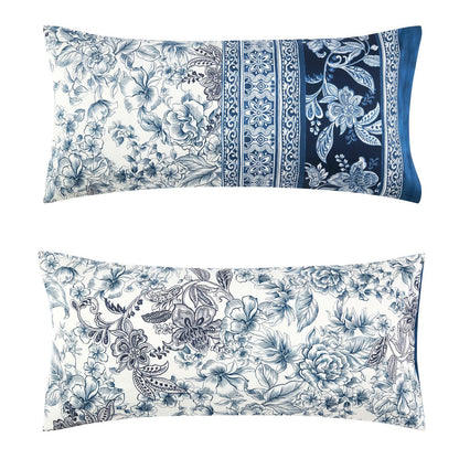 Kissenbezug Mako Satin Capodimonte Blau mit floralem Muster 40 x 80 cm