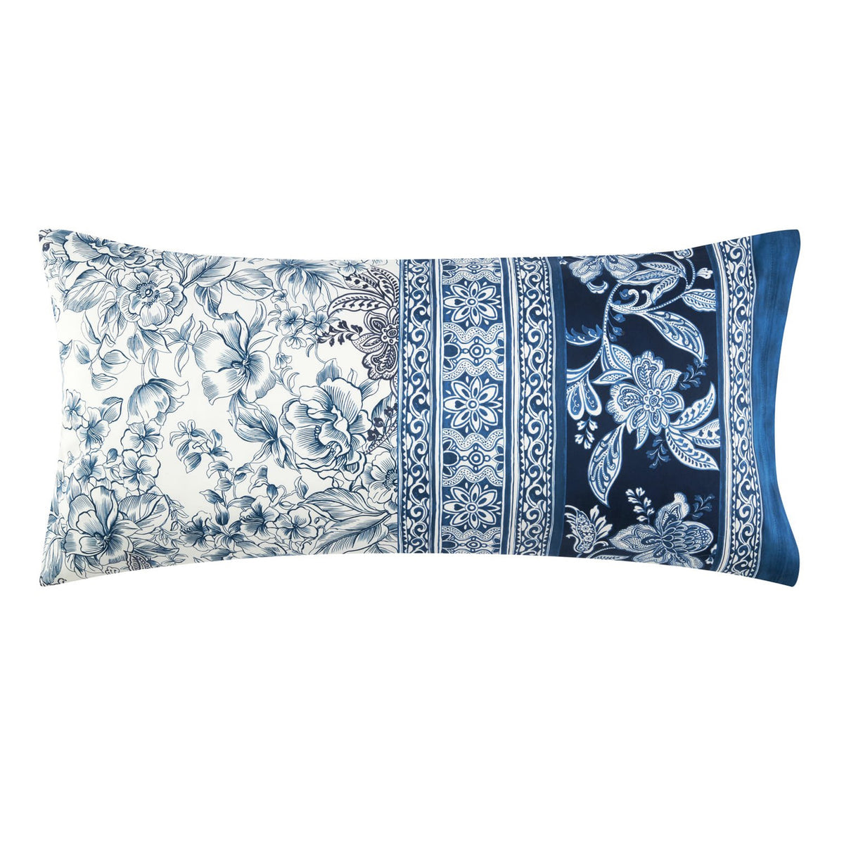 Kissenbezug Mako Satin Capodimonte Blau mit floralem Muster 40 x 80 cm