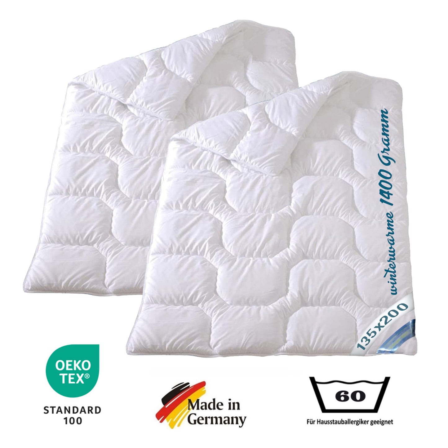 2 Stk extra warme Winter Bettdecke Duo Steppbett Baumwollbezug 135x200