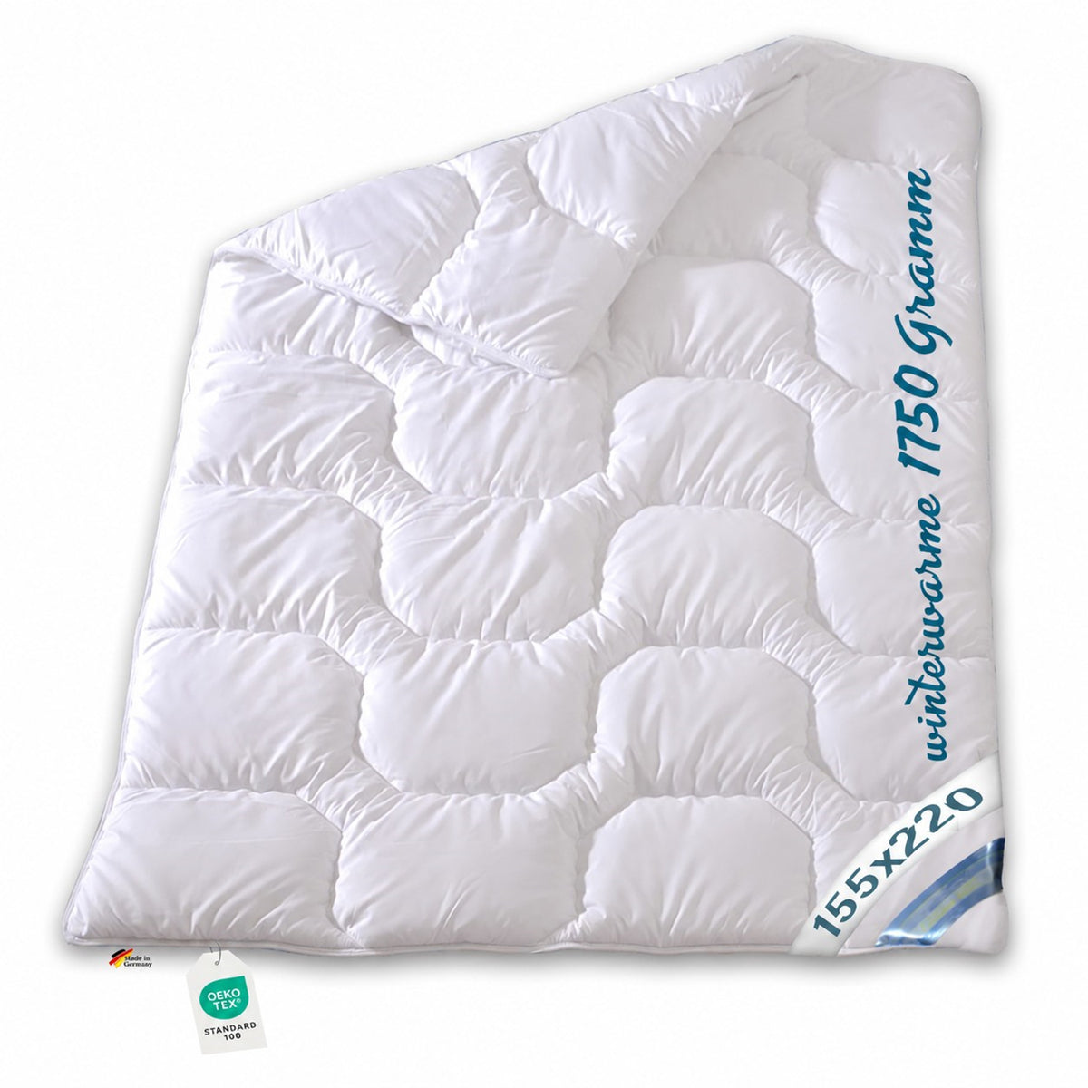 Weiße Garanta Winterbettdecke 155x220 cm, extra warm, mit Klimafaser und Wellensteppung, mit umgeschlagener Ecke.       