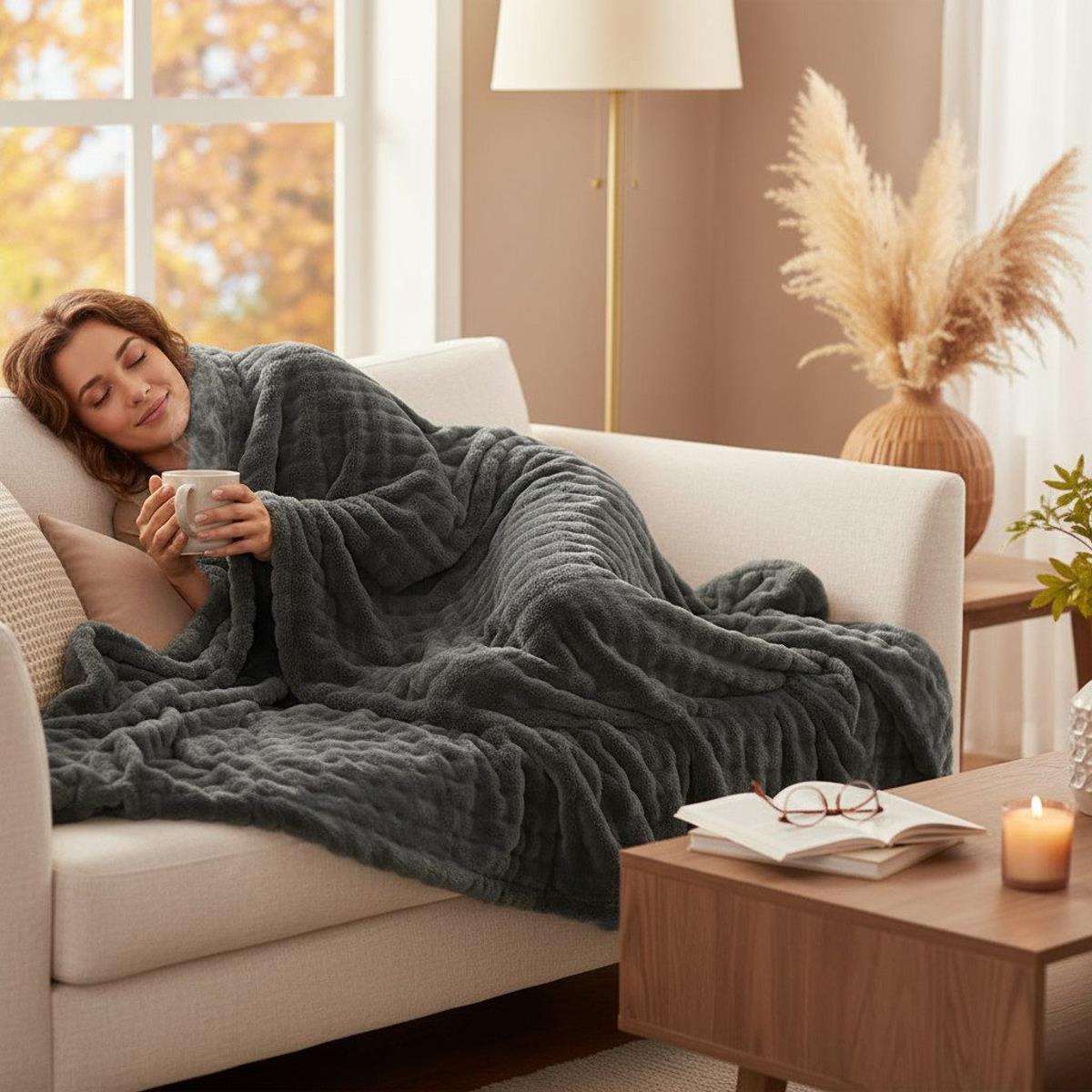 Felldecke kuschelige Wohndecke Webpelz Nerz Optik anthrazit 150x200 – bettenhaus-breuer