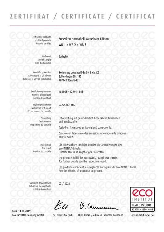 Dormabell Kamelhaar - Flaum Edition WB3 Bettdecke Decke 135x200 1400g