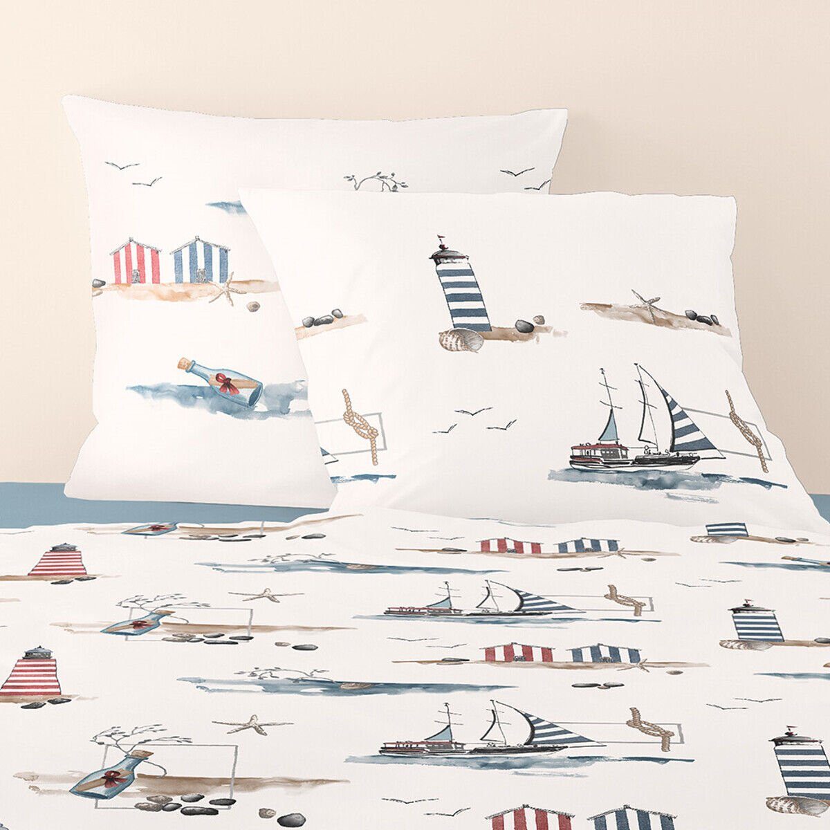 Bettwäsche Irisette Seersucker 8329-90 Leuchtturm maritim 135x200