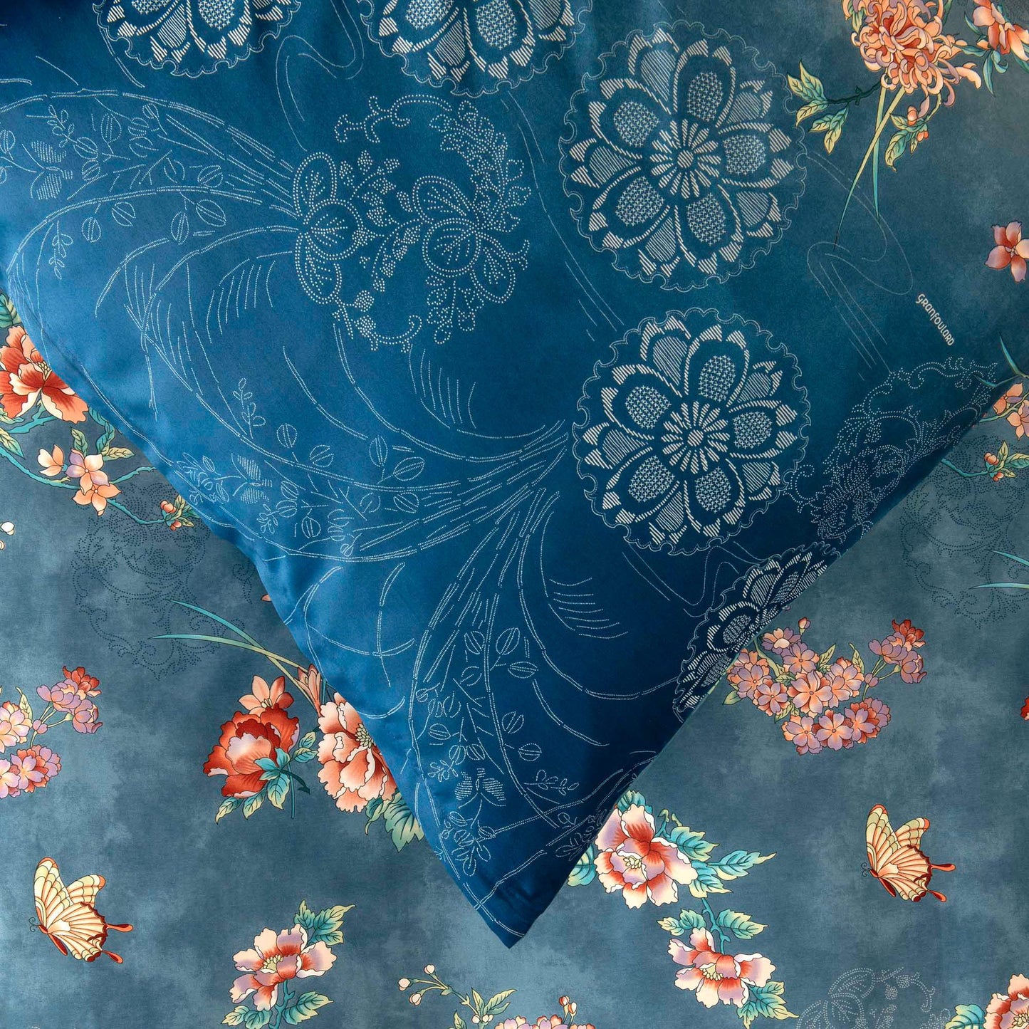 Bettwäsche Bassetti Mako Satin Esperidi B1 blau floral 135x200