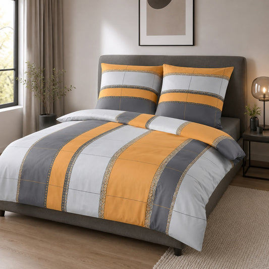 Warme Bettwäsche Bierbaum Nicki 3443-50 Streifen terra orange 155x220