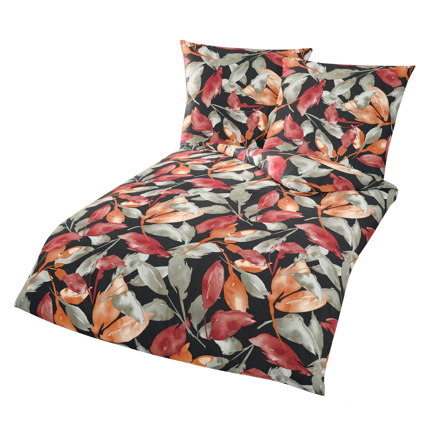 Warme Bettwäsche Bierbaum Nicki 3605-60 Blätter rot orange 155x220