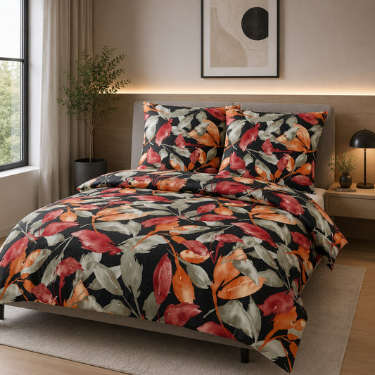 Warme Bettwäsche Bierbaum Nicki 3605-60 Blätter rot orange 155x220