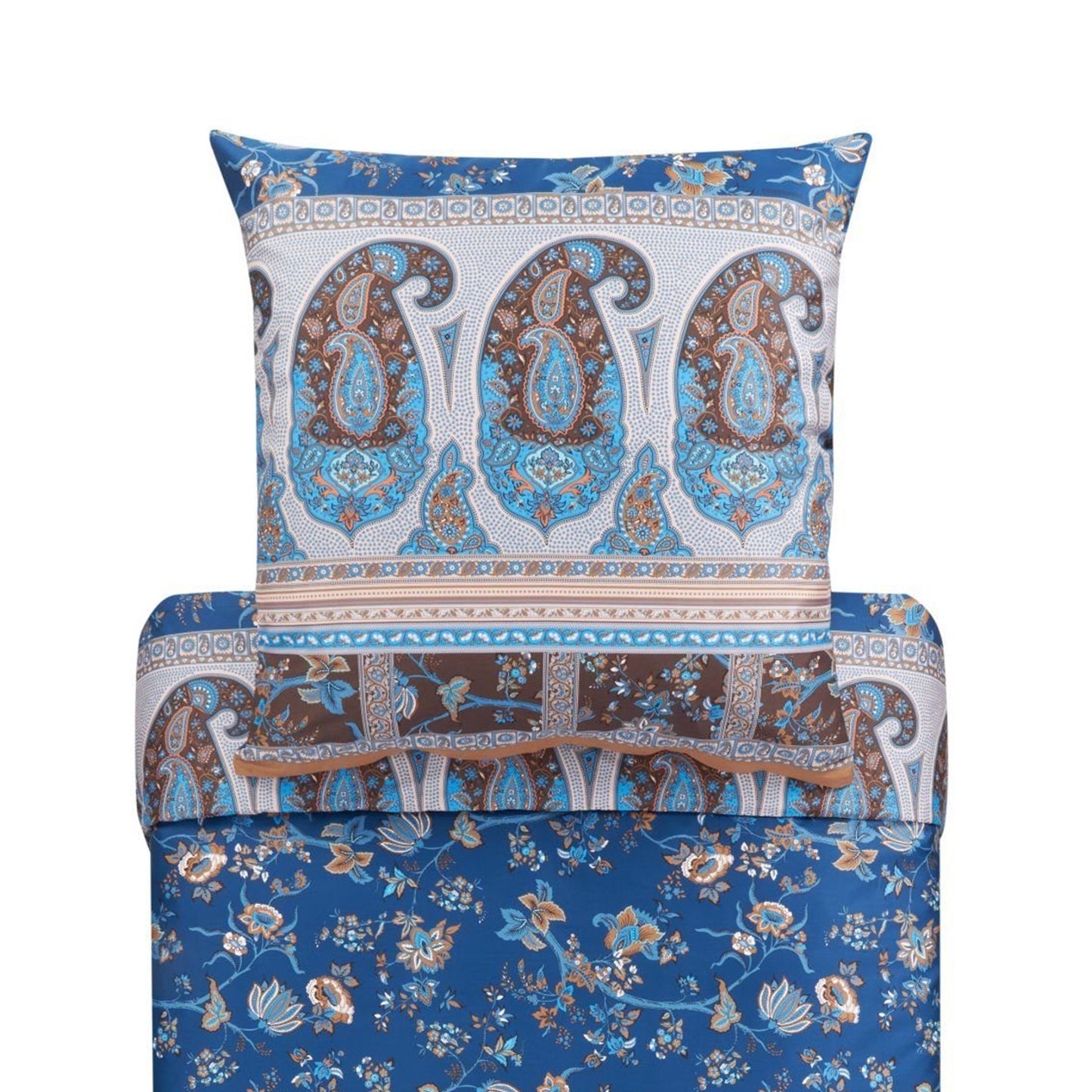 4 tlg. Bettwäsche Bassetti Mako Satin Genova B1 blau natur 135x200