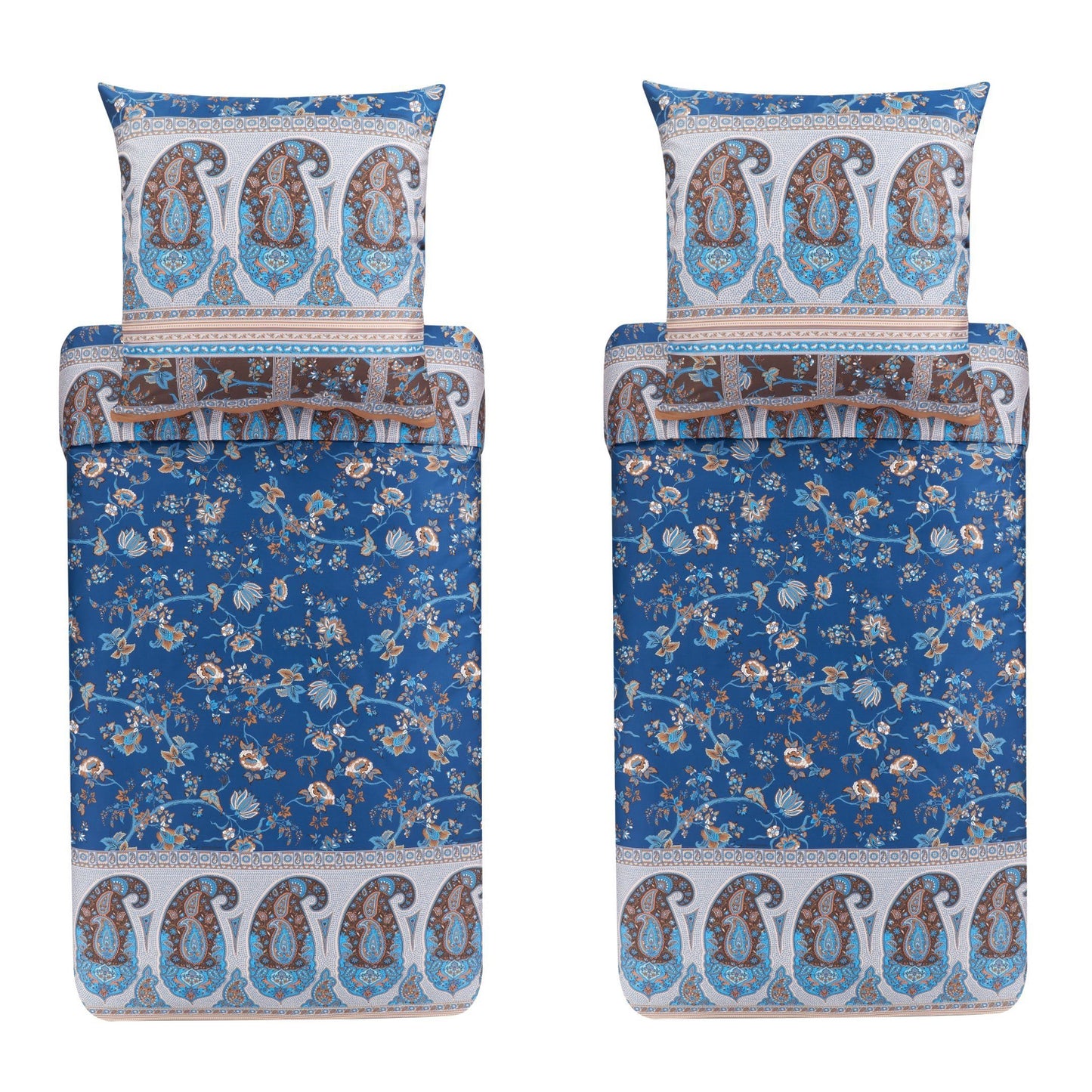 4 tlg. Bettwäsche Bassetti Mako Satin Genova B1 blau natur 135x200